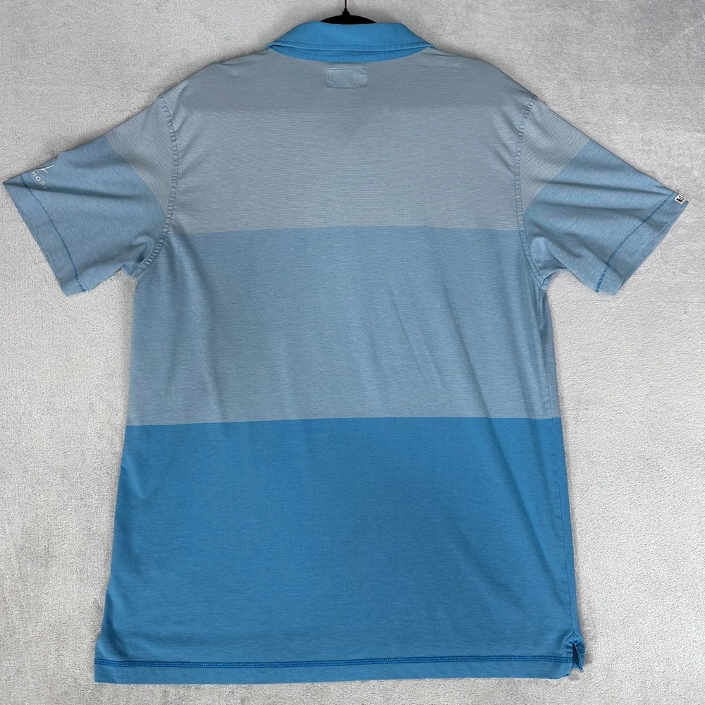 LinkSoul Tempus Fugit Golf Polo Shirt Men's L Light Blue Striped Short Sleeve - Picture 6 of 10